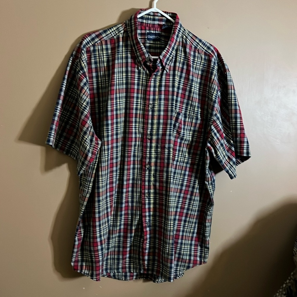 😄Plaid short sleeve button down shirt B1